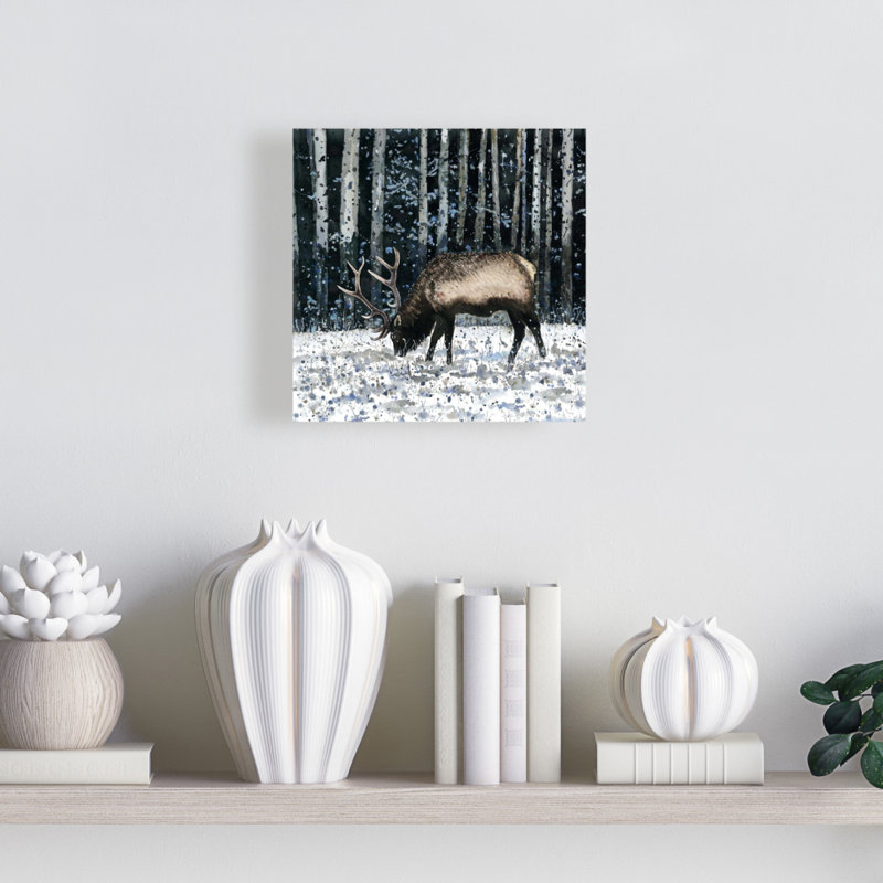 Rustic Blue Caribou Canvas - Winter Forest Home Decor Art