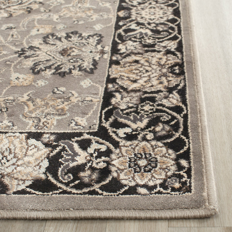 Petronella Viscose Oriental Rug in Gray/Black, Rectangle 4' x 5'3"