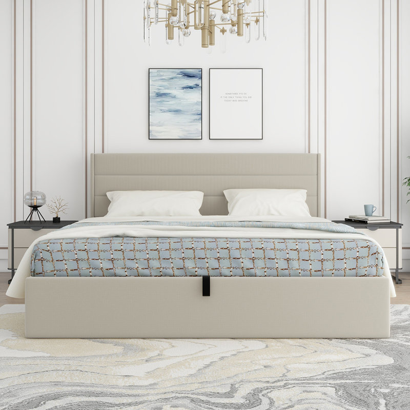  Lit de rangement rembourré Denicolais, Beige, Très grand