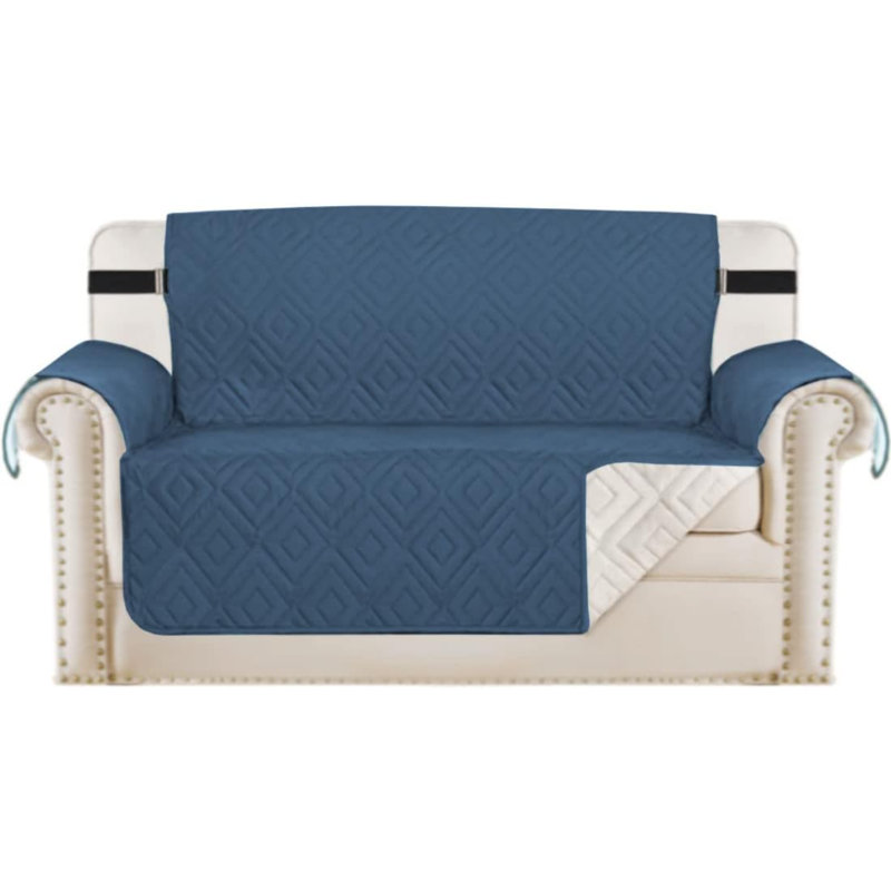 Housse réversible pour canapé antidérapante, Bleu / polyester beige / mélange de polyester, H 2,23 po x l 98 po x P 75 po