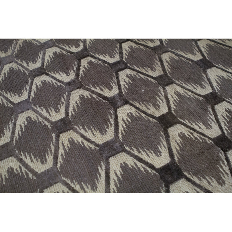 Jute / Sisal Geometric Area Rug in Beige/Dark Brown