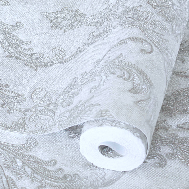 Rouleau de damas Shaneal, Blanc / argent