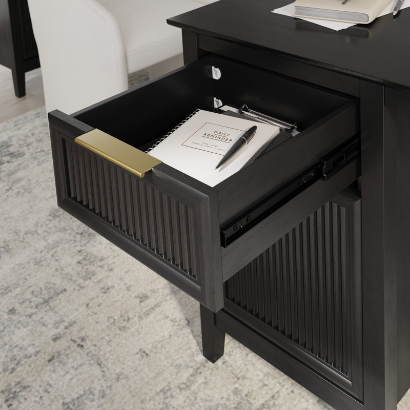 Fluted Office Desk With Storage And Mid Back Barrel Office Chair, Home Office Furniture, Onyx Birch