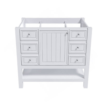 36-Inch Bathroom Vanity, Without Sink, Featuring One Cabinet And Three Drawers, Made Of Solid Wood Frame And MDF Board, In White