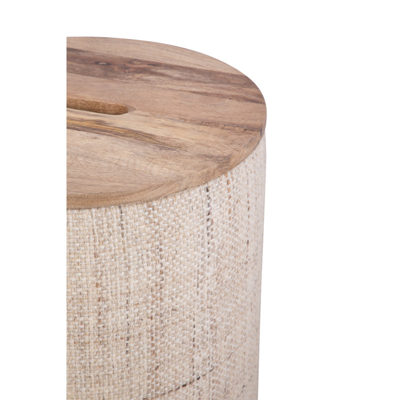 Elegant Beige 16" Round Storage Ottoman with Hidden Compartment, Wool, Beige