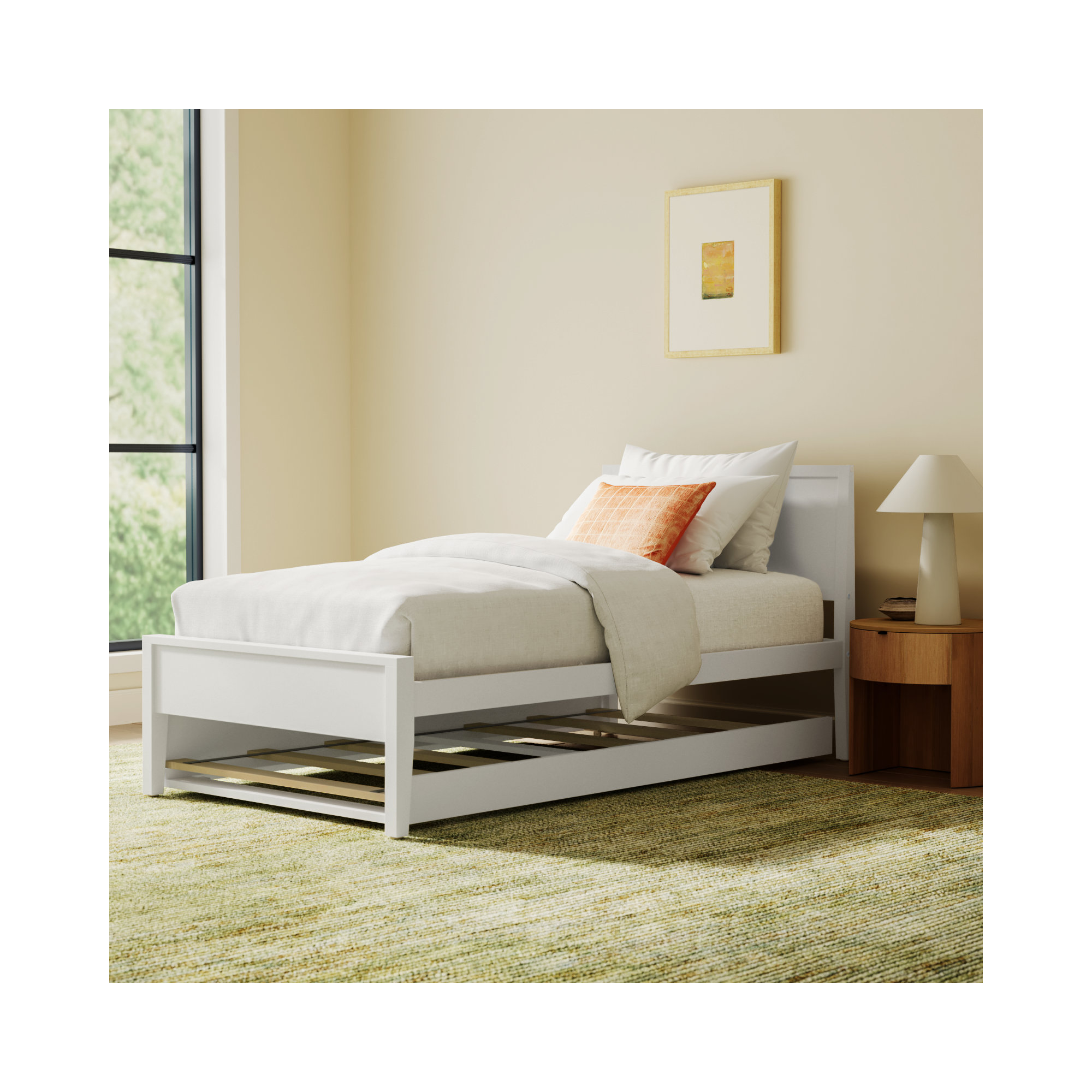 Rosenthal Solid Wood Trundle Bed, White, Twin