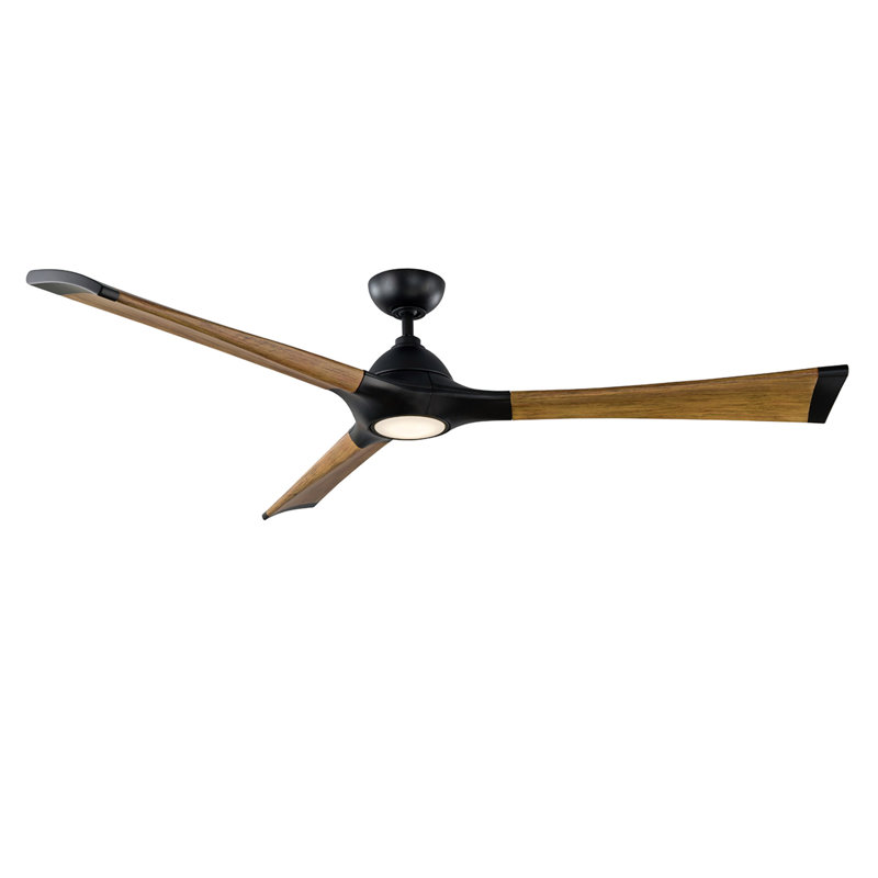72" Woody 3 - Blade Outdoor Smart Propeller Ceiling Fan with Light Kit Included, 60", Graphite/Weathered Gray, 3000K
