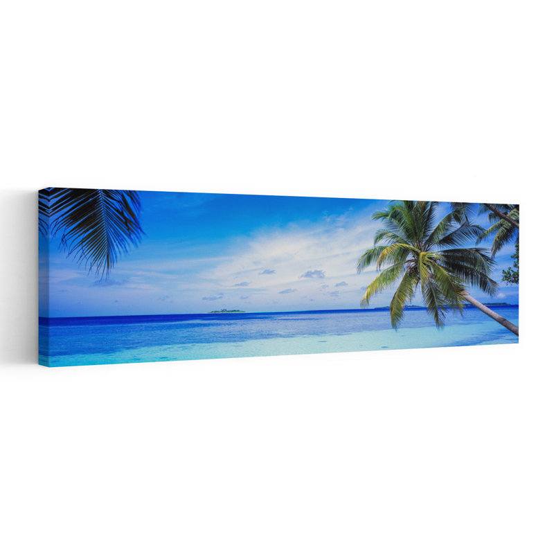 Océan, île, eau, palmiers, Maldives, palmier abstrait, océan, art mural, H 16 po x l 48 po