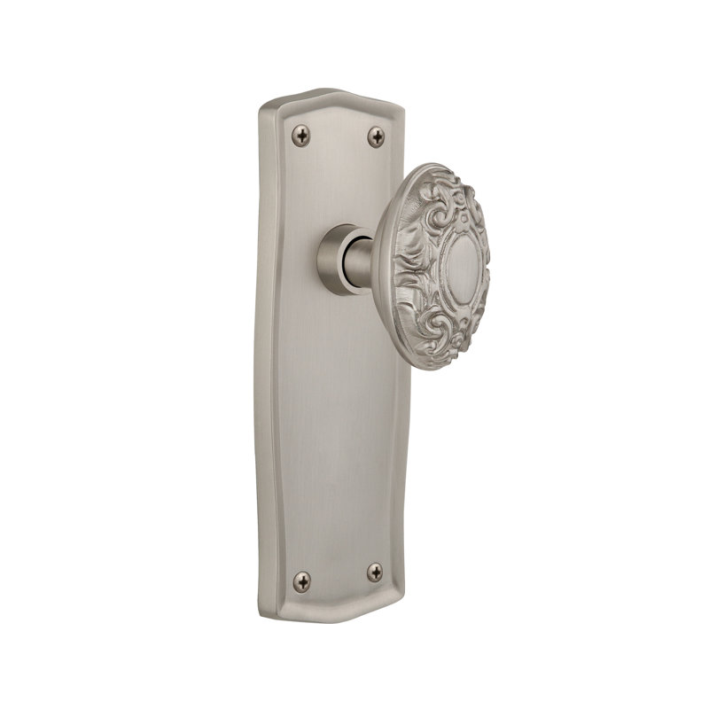 Plaque Prairie avec bouton de porte victorien, 2 3/8 po, Nickel satiné