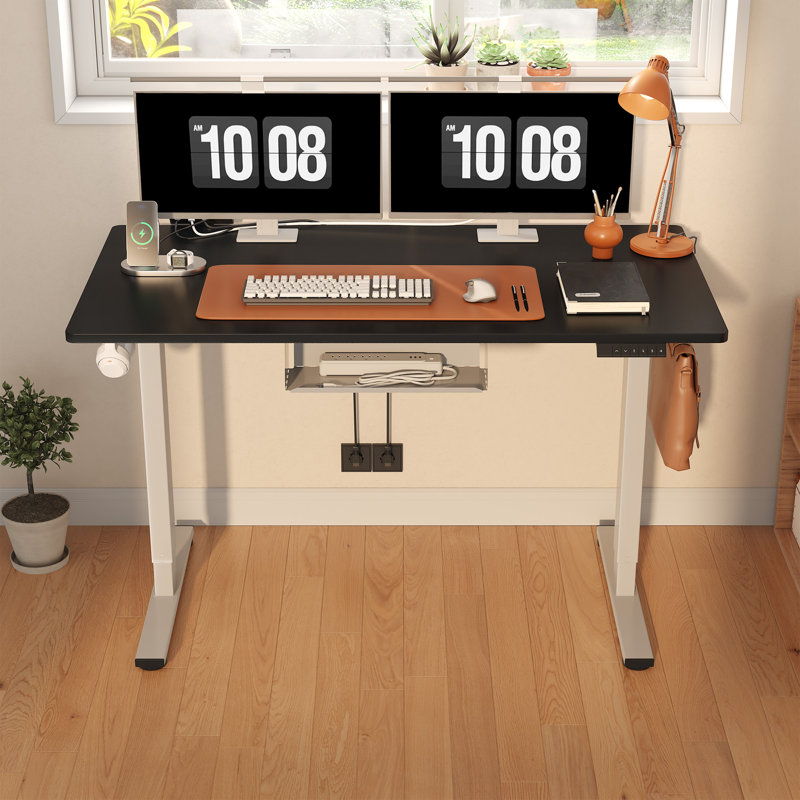 Adjustable Standing Desk, Whole-Piece Desktop, Black/Gray, 55" W x 28" D