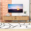Meuble télé cannelé avec station de charge, portes coulissantes Tambour et 2 tiroirs pour téléviseurs de 80 po ou moins-1147689056