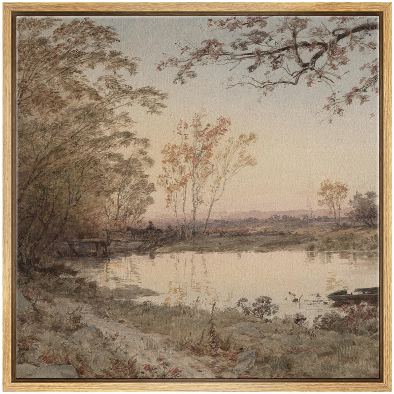 " Autumn Riverside Peaceful ", Natural Canvas, 16" H x 16" W