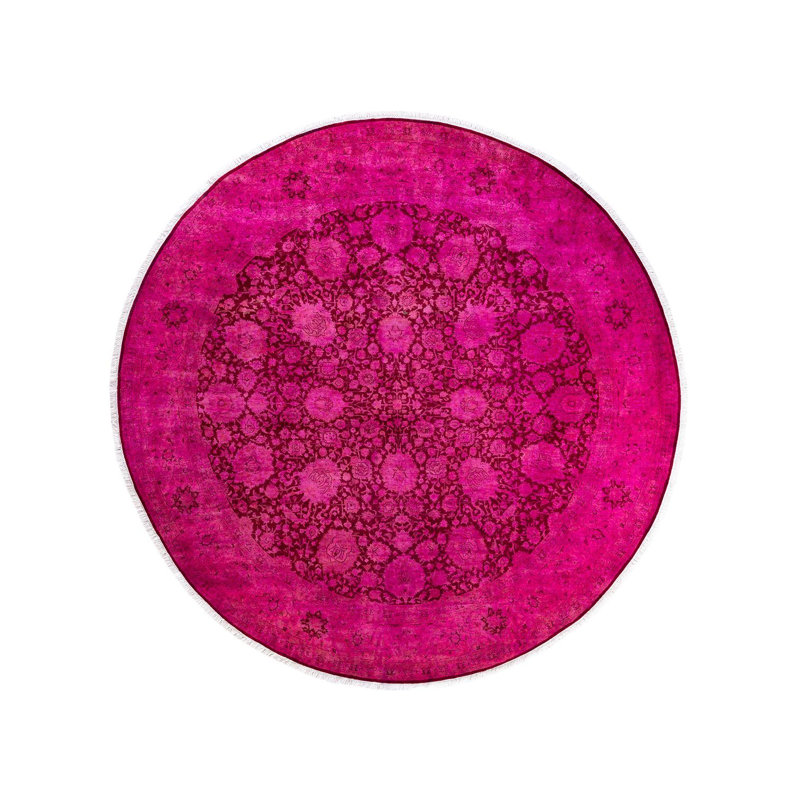 Tapis unique noué à la main rose de 8 pi 1 po x 8 pi 1 po Fine Vibrance