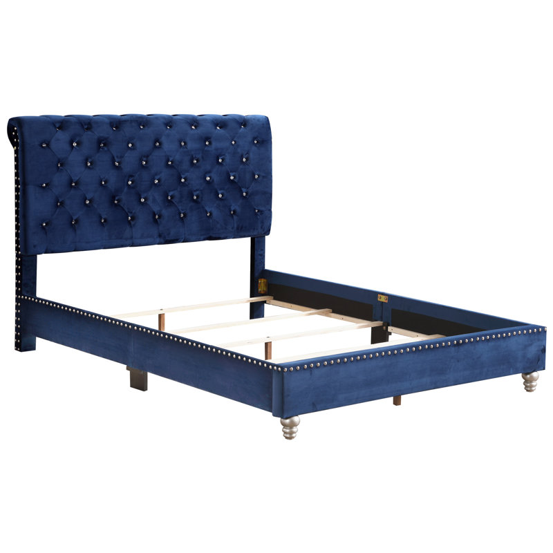 Lit rembourré bleu marine avec construction - pour un look élégant