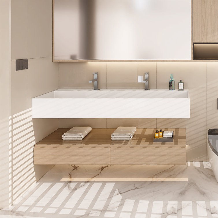47.2" L X 18.9" W X 5.9" D Wall-Mount Bathroom Sink In Matte White Solid Surface Material SWBS17WH-4719