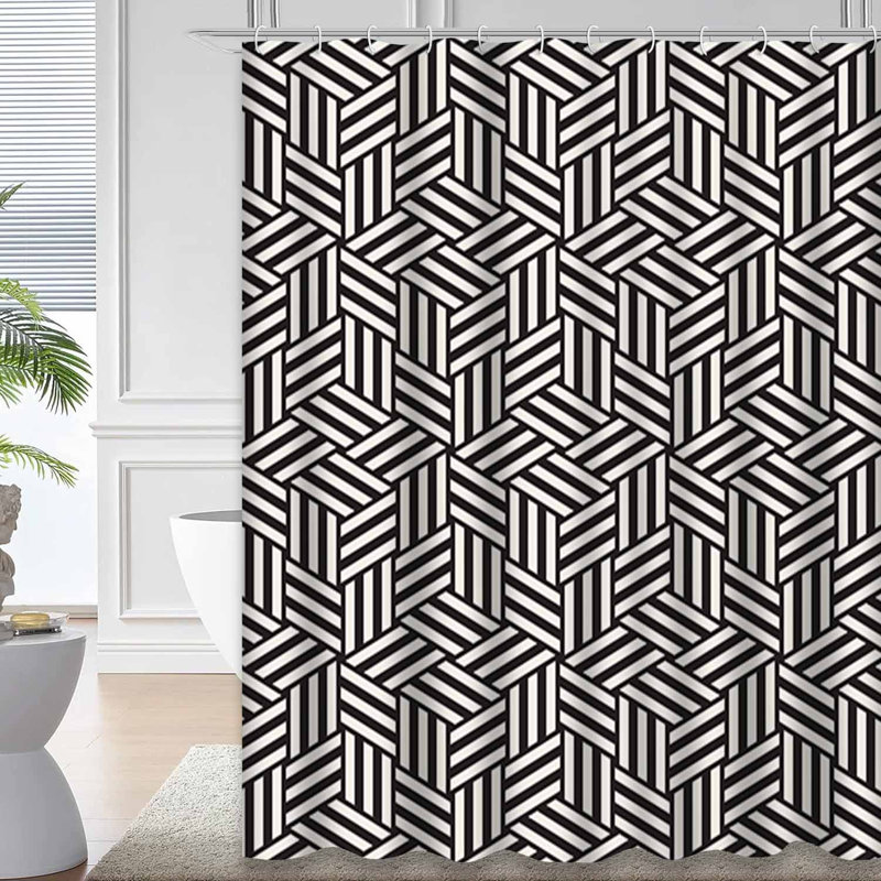 Rideau de douche blanc avec 12 crochets Grid Tile, L 72 po x l 72 po
