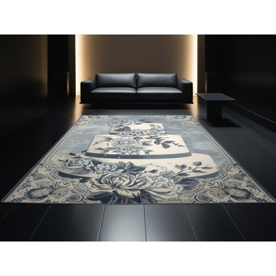 Soft Plush Paramus Wedding Cake Posh & Luxe Floral Area Rug in Grey – Grey Binding