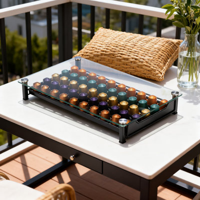 Organisateur de capsules Original avec plateau en verre trempé et tiroir de 50 dosettes pour le comptoir de cuisine