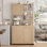 Garde-manger 71 po avec 3 portes en rotin, tiroir et tablettes réglables naturelles