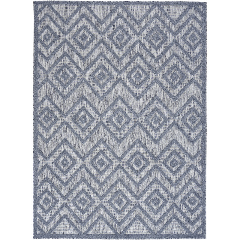 Foundry Select Versatile Diamond Denim Blue Indoor/Outdoor Area Rug, Rectangle 4' x 6'