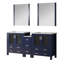 Bleu marine 72 po Large meuble-lavabo double avec armoire latérale, comptoir en céramique blanche, structure en bois massif, tiroirs à fermeture en douceur, deux espaces de rangement intérieurs, sept tiroirs pour un grand rangement,-829125773