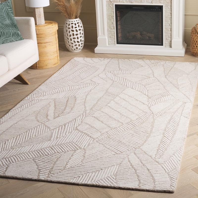 Tapis beige / ivoire en laine touffeté à la main Analysia, Rectangulaire 3 pi x 5 pi