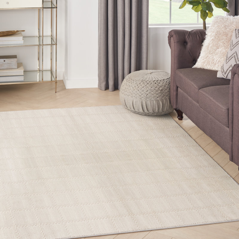 Tapis géométrique en polyester / ivoire tissé à la machine Avishek, Rectangle 10 pi x 14 pi
