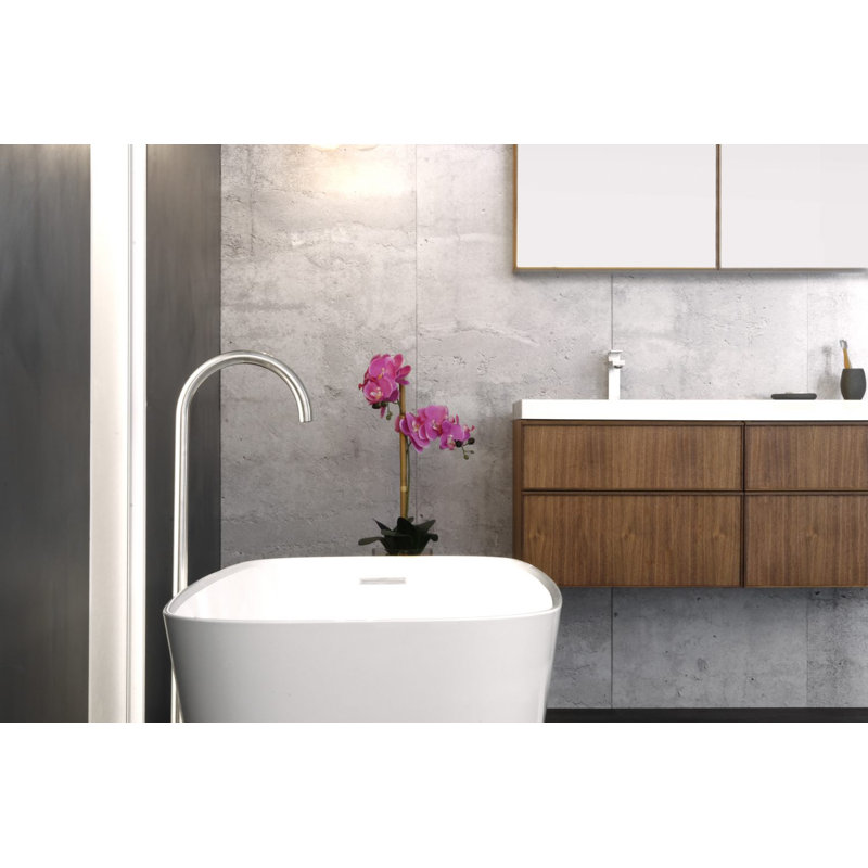 Straight 58.94'' L Soaking Bathtub, White True High Gloss, Polish Chrome