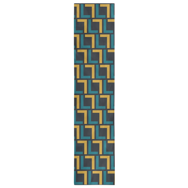 Chemin de table Carolina, 90 po x 16 po, Coton, Bleu sarcelle / or / noir