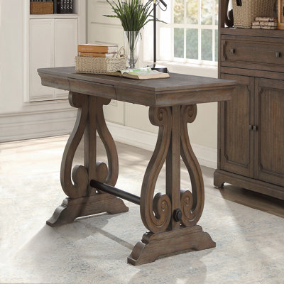 Bureau d'écriture 1 pièce en chêne foncé, bois durable avec tiroir caché, mobilier de bureau classique en bois traditionnel