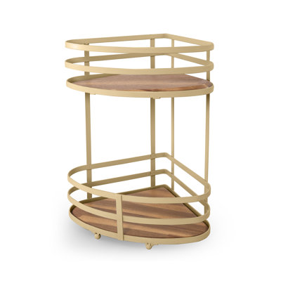 Serviteur de salle de bain de coin à 2 niveaux avec détails en bois d'acacia doré