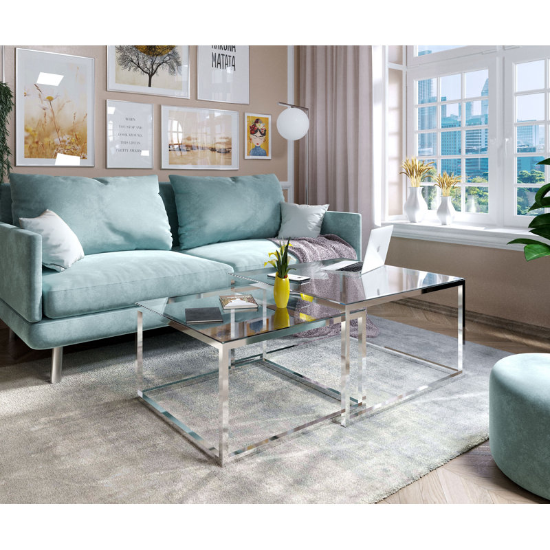 2-piece coffee table set Ahlers, 46cm H x 70cm L x 70cm W, Chrome/Chrome