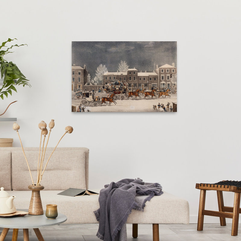 Home for Christmas Abstract, cheval contemporain, ville, arbre, impression murale, H 24 po x l 36 po