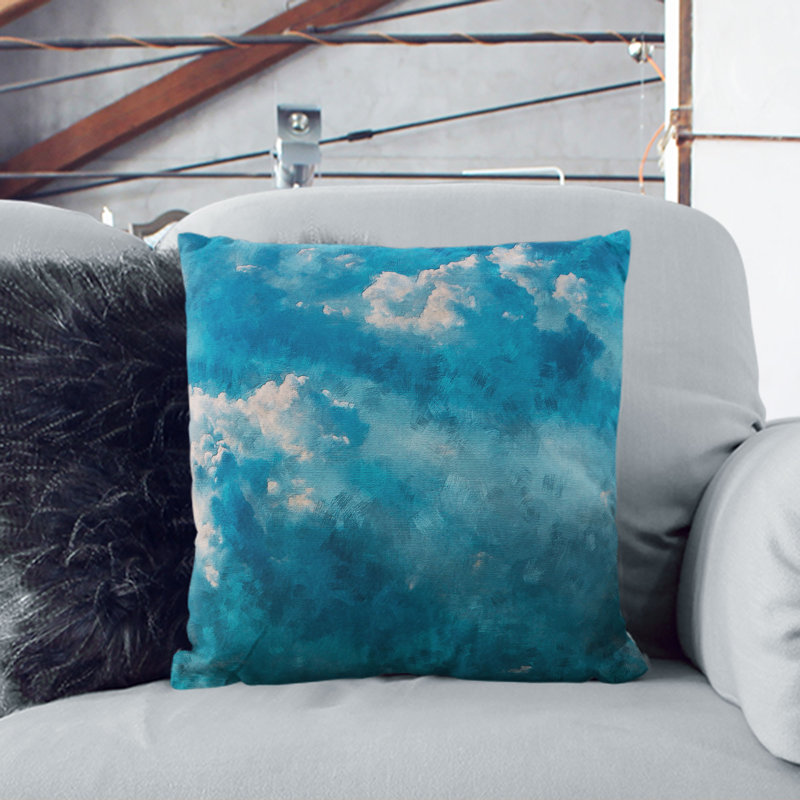 Light Through the Clouds Painting Cushion with Filling, 40cm H x 40cm W x 15cm D, Stone