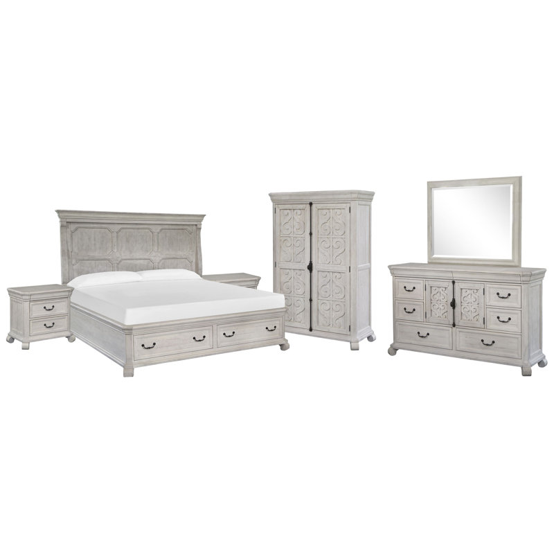 Très grand lit californien avec commode à 2 tiroirs avec miroir de paysage et armoire