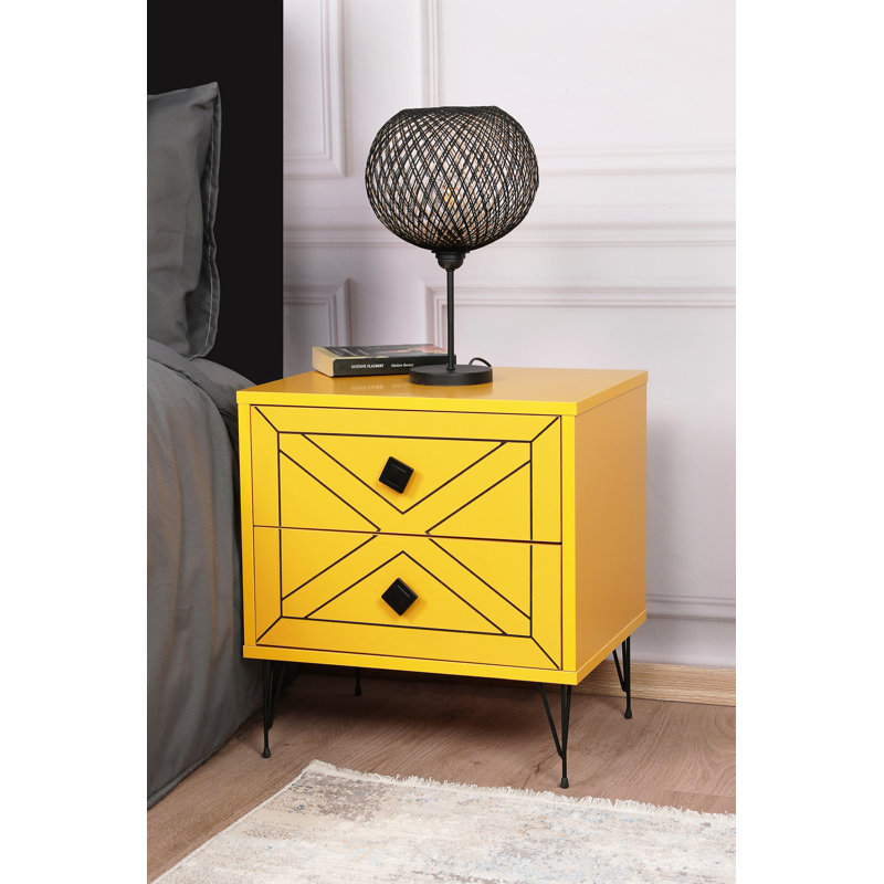 Chenoweth 50cm W Manufactured Wood Bedside Table, Yellow