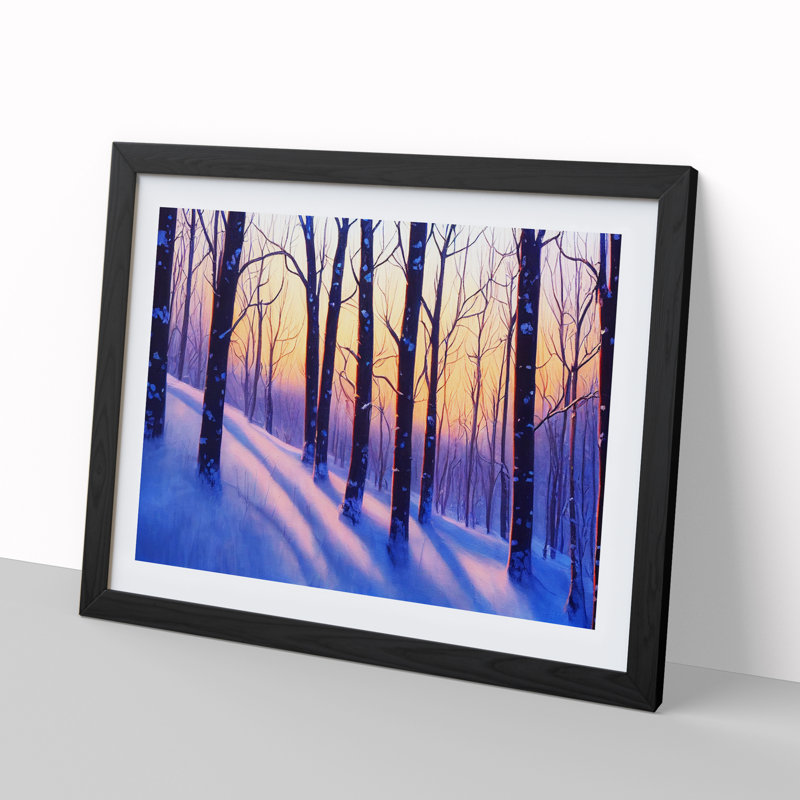 XH1022-10216X Winter Forest Sunrise Vol.2 - Single Picture Frame Print, Black, 25cm H x 34cm W x 2cm D