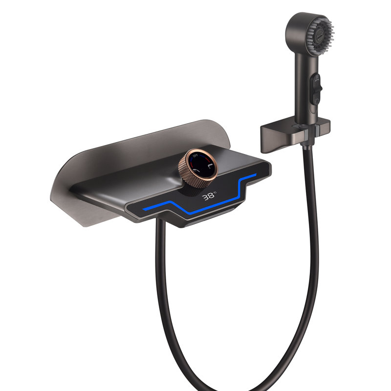 4.72" Smart Temperature Bathroom Faucet,Solid Brass Wall Mounted Bathroom Sink Faucet, Matte Black