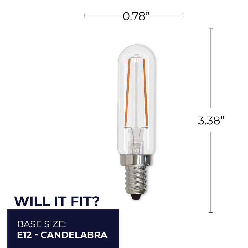 2,5 watts (25 watts équivalents), ampoule à DEL T6 à intensité variable, culot candélabre E12 (3000K)