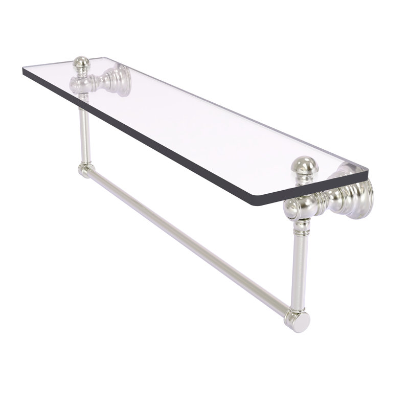 Freyja Glass Accent Shelf with Towel Bar, 5.54" H x 22" W x 7" D, Satin Nickel