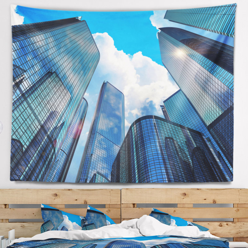 Tapisserie de bâtiments d’affaires surélevé cityscape, H 32 po x l 39 po