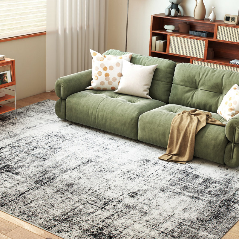 Tapis lavable moderne abstrait pour salon, gris, Rectangle 9 pi x 12 pi