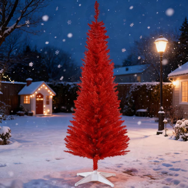 Arbre de Noël décoré avec branche réaliste, Rouge, H 7 pi