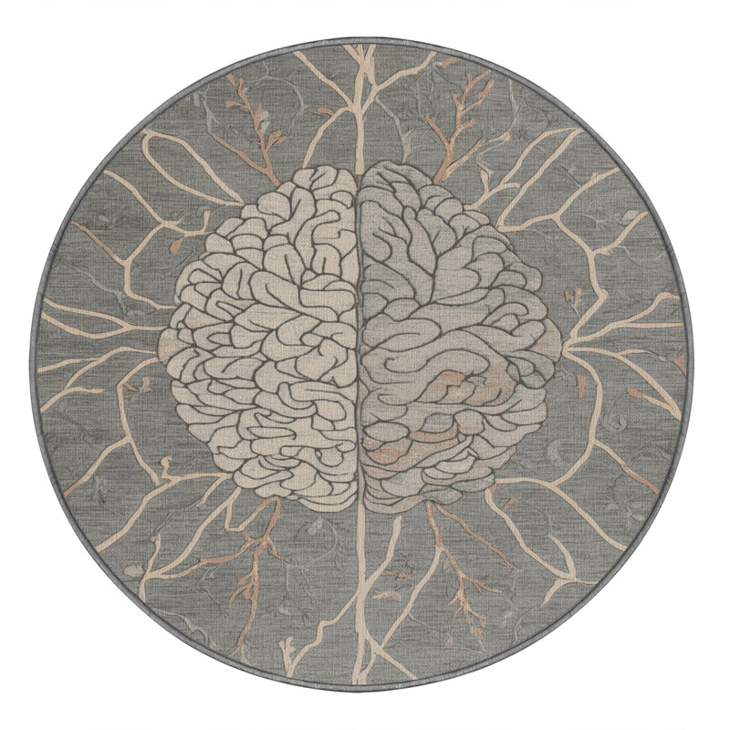 Tapis gris lavable à la machine, Rond 8 pi