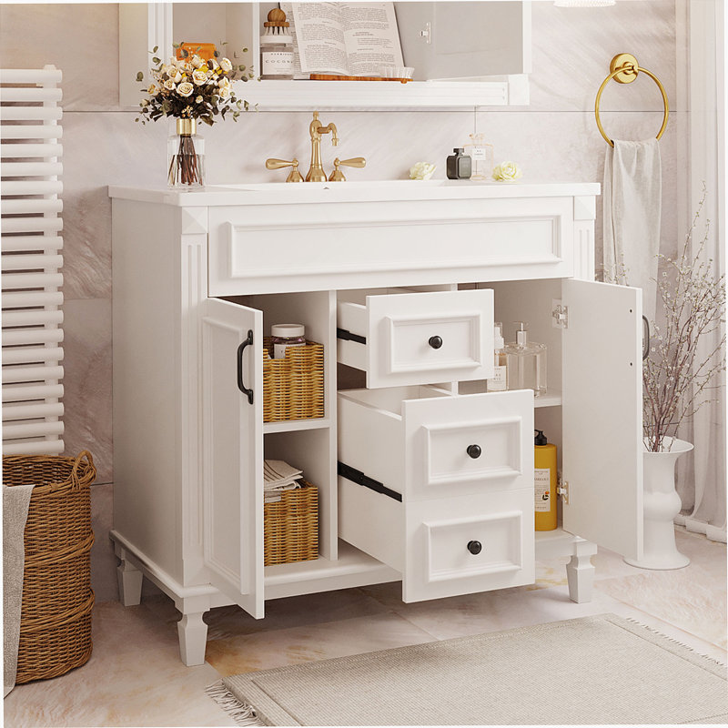 Meuble-lavabo moderne 36 po avec lavabo supérieur, Blanc