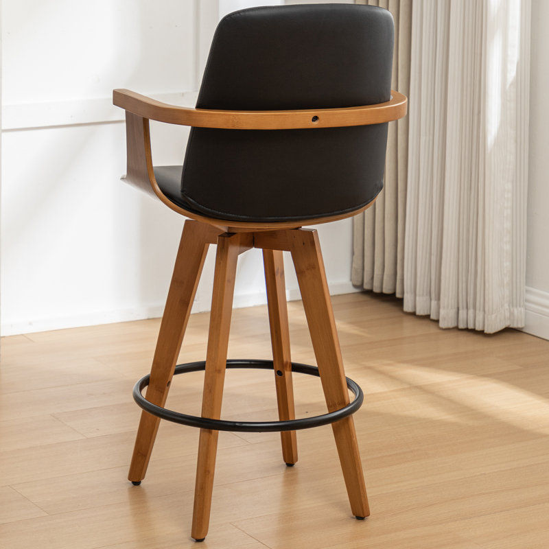 Swivel Upholstered Counter Stool, Black, Counter Stool (67cm Seat Height)