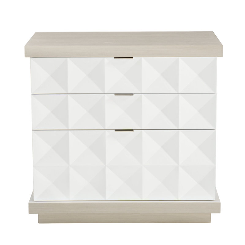 Axiom Transitional 3-Drawer Nightstand in Gray/White with Inverted Pyramid Motif