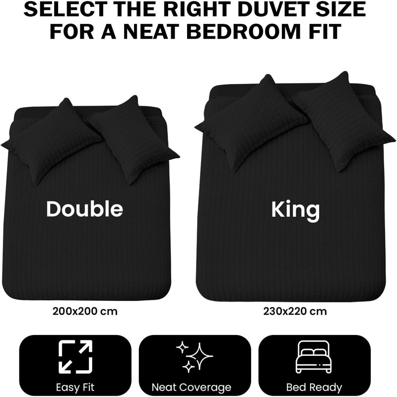 Polyester Duvet Cover Set, Double Duvet Cover + 2 Standard Pillowcases, BLACK