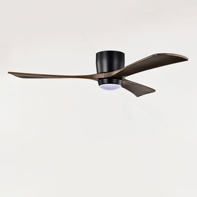 52" Flush Mount Solid Wood Blades Ceiling Fan With Lights Remote Control,Quiet DC Motor, 6 Speed ,Reversible Ceiling Fan For Patio Living Room, Bedroom, Office,Indoor.