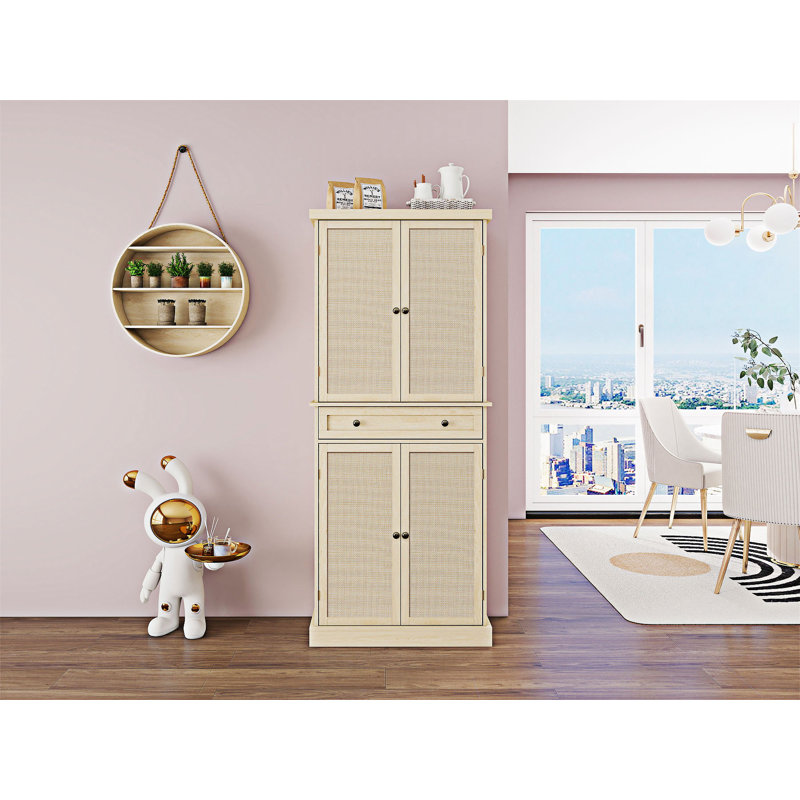 Four-Door Cabinet With Adjustable Inner Shelves, Natural